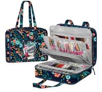 FINPAC Sewing and Craft Supplies Storage Tote, Large Capacity Travel Packing Organizer Bag with Clear Pockets and Handle for Knitting, Sewing Accessories, Navy Bloom