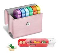 FINPAC Weekly Pill Box 4 Times A Day with PU Leather Case, 7 Day Tablet Organiser, Slide Open Travel Medicine Storage Box with Name Card, for Holding Supplements, Medication, Vitamins and Fish Oils,
