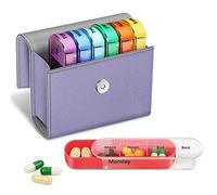 FINPAC Weekly Pill Box 4 Times A Day with PU Leather Case, 7 Day Tablet Organiser, Slide Open Travel Medicine Storage Box with Name Card, for Holding Supplements, Medication, Vitamins and Fish Oils,