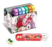 FINPAC Weekly Pill Box 4 Times A Day with PU Leather Case, 7 Day Tablet Organiser, Slide Open Travel Medicine Storage Box with Name Card, for Holding Supplements, Medication, Vitamins and Fish Oils,