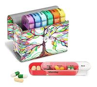 FINPAC Weekly Pill Box 4 Times A Day with PU Leather Case, 7 Day Tablet Organiser, Slide Open Travel Medicine Storage Box with Name Card, for Holding Supplements, Medication, Vitamins and Fish Oils,