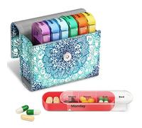 FINPAC Weekly Pill Box 4 Times A Day with PU Leather Case, 7 Day Tablet Organiser, Slide Open Travel Medicine Storage Box with Name Card, for Holding Supplements, Medication, Vitamins and Fish Oils,