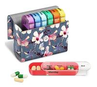 FINPAC Weekly Pill Box 4 Times A Day with PU Leather Case, Hibiscus