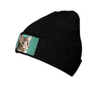 FInpan A Curious Cat Winter Woolen Cap, Men's and Women's Knitted Cap, Lined with Soft Skin-Friendly, Warm Hatblack