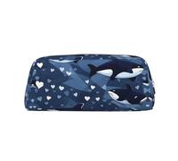 FInpan Blue Killer Whale Genuine Leather Zip Pen Pouch, Stationery Storage Bag Makeup Bag, Suitable for Students School Office.