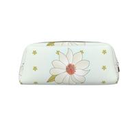 FInpan Camellia in Bloom Genuine Leather Zip Pen Pouch, Stationery Storage Bag Makeup Bag, Suitable for Students School Office.