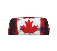 FInpan Canadian Flag Genuine Leather Zip Pen Pouch, Stationery Storage Bag Makeup Bag, Suitable for Students School Office.