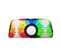 FInpan Colored Crayon Circles Genuine Leather Zip Pen Pouch, Stationery Storage Bag Makeup Bag, Suitable for Students School Office.