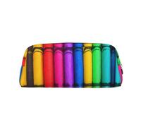 FInpan Colored Crayons Genuine Leather Zip Pen Pouch, Stationery Storage Bag Makeup Bag, Suitable for Students School Office.