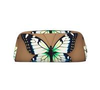 FInpan Cute Little Butterfly Genuine Leather Zip Pen Pouch, Stationery Storage Bag Makeup Bag, Suitable for Students School Office.