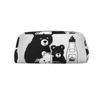 FInpan Cute Milk Bottle Bear Genuine Leather Zip Pen Pouch, Stationery Storage Bag Makeup Bag, Suitable for Students School Office.