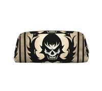 FInpan Devil Satan Genuine Leather Zip Pen Pouch, Stationery Storage Bag Makeup Bag, Suitable for Students School Office.