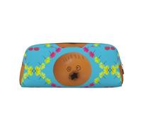 FInpan Frightened Pomegranate Genuine Leather Zip Pen Pouch, Stationery Storage Bag Makeup Bag, Suitable for Students School Office.