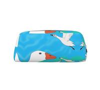 FInpan Happy White Goose Genuine Leather Zip Pen Pouch, Stationery Storage Bag Makeup Bag, Suitable for Students School Office.