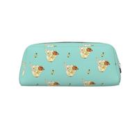 FInpan Honey Sundae Genuine Leather Zip Pen Pouch, Stationery Storage Bag Makeup Bag, Suitable for Students School Office.