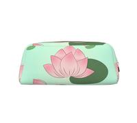 FInpan Lotus Flowers Waiting to Bloom Genuine Leather Zip Pen Pouch, Stationery Storage Bag Makeup Bag, Suitable for Students School Office.