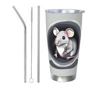 FInpan Mouse in The Hole Stainless Steel Insulated Cup, 20 Oz/550 Ml Car Coffee Cup, Reusable Travel Cup with Straw and Lidstraw Three-Piece Set