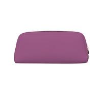 FInpan Solid Color Grape Red Genuine Leather Zip Pen Pouch, Stationery Storage Bag Makeup Bag, Suitable for Students School Office.