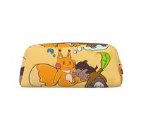 FInpan Sunflower Seed Squirrel Genuine Leather Zip Pen Pouch, Stationery Storage Bag Makeup Bag, Suitable for Students School Office.