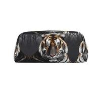 FInpan Tiger at Rest Genuine Leather Zip Pen Pouch, Stationery Storage Bag Makeup Bag, Suitable for Students School Office.