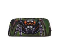 FInpan Tropical Rainforest Spiders Genuine Leather Zip Pen Pouch, Stationery Storage Bag Makeup Bag, Suitable for Students School Office.