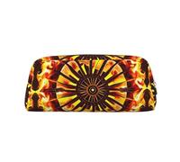 FInpan Turning The Flame Genuine Leather Zip Pen Pouch, Stationery Storage Bag Makeup Bag, Suitable for Students School Office.