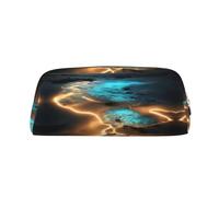 FInpan View Under The Moon Genuine Leather Zip Pen Pouch, Stationery Storage Bag Makeup Bag, Suitable for Students School Office.