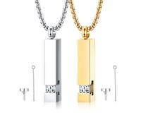 Finrezio 2 Pcs Cremation Urn Pendant Necklace for Memorial Stainless Steel Black Silver Ashes Necklace Jewelry Keepsakes with Cubic Zirconia