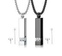 Finrezio 2 Pcs Cremation Urn Pendant Necklace for Memorial Stainless Steel Black Silver Ashes Necklace Jewelry Keepsakes with Cubic Zirconia