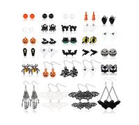Finrezio 28 Pairs Halloween Stud Earrings Drop Dangle Earrings Sets for Women Girls Pumpkin Black Cat Spider Earrings Halloween Jewelry