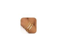 Finrezio 3-5 Pcs Gold Bracelet for Women 14K Gold Plated Stacking Bracelets Rope Cuban Figaro Herringbone Bead Chain Bracelets Adjustable Link Charm Bracelet Set Waterproof Gold Jewellery for Women