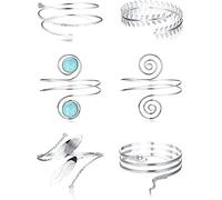 Finrezio 6PCS Arm Cuff Upper Armband Bracelets Adjustable Coil Armlet Arm Cuff Bracelet for Women Minimalist Gold Silver Bangle Bracelet Costume Jewelry