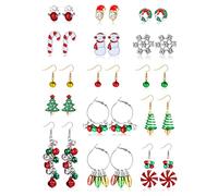 Finrezio 8-36 Pairs Christmas Earrings Set - Dangle Drop Earrings for Women & Girls - Xmas Tree, Garland & Santa Themed Party Gifts