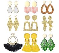 Finrezio 9 Pairs Clip on Drop Earrings for Women Statement Resin Acrylic Drop Dangle Earrings Lightweight Geometric Hoop Earrings Non Pierced Earrings Ear Clip