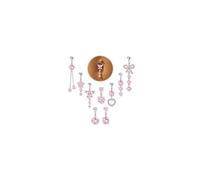 Finrezio 9 Pcs Belly Button Bars Stainless Steel Belly Button Ring Set 14G Belly Button Piercing Silver for Women Flower Butterfly Heart Navel Bars Dangly Belly Button Piercing Jewellery