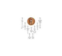 Finrezio 9 Pcs Belly Button Bars Stainless Steel Belly Button Ring Set 14G Belly Button Piercing Silver for Women Flower Butterfly Heart Navel Bars Dangly Belly Button Piercing Jewellery