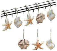 FINROS Seashell Shower Curtain Hooks，12PCS Anti Rust Decorative Resin Hooks for Bathroom, Baby Room, Bedroom, Living Room Decor (Light Brown Seashell)