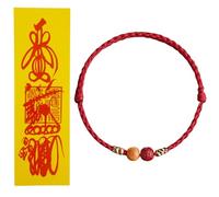 Finrray Chinese Feng Shui Good Luck Bracelet Red String Adjustable Cinnabar Bead Rope with Taoist Amulet Prayer Success Love Peace, M, Polyester, no gemstone