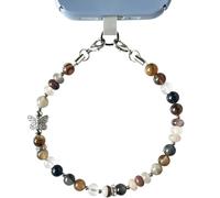 Finrray Natural Agate Stone Phone Wrist Strap,Handmade Beaded Phone Lanyard with Butterfly Charm,Y2K Retro Anti-Drop Aesthetic Wristlet Chain with Detachable Tether Tab for Women Girls, M, Stone Metal