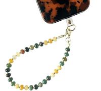 Finrray Natural Stone Phone Charm Beaded Phone Wrist Strap with Tether Tab, Handmade Boho Cosmic Design Bracelet Wristlet Chain with Gold Spacer Beads, M, Stone Metal, No Gemstone