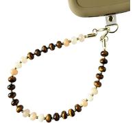 Finrray Natural Stone Phone Charm Beaded Phone Wrist Strap with Tether Tab, Handmade Boho Cosmic Design Bracelet Wristlet Chain with Gold Spacer Beads, M, Stone Metal, No Gemstone
