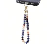 Finrray Natural Stone Phone Charm Beaded Phone Wrist Strap with Tether Tab, Handmade Boho Cosmic Design Bracelet Wristlet Chain with Gold Spacer Beads, M, Stone Metal, No Gemstone