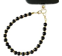 Finrray Natural Tiger's Eye Beaded Phone Wrist Strap,Handmade Stone Bead Phone Charm Chain with Golden Spacer Beads, Clear Patch & Lanyard, Trendy Boho Jewelry Accessory for Women & Men, M, Stone, No