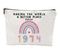 Finrray Rainbow Cosmetic Bag Number Makeup Bag Inspirational Multi-Function Canvas Boho Travel Pouch Gift for Mother's Day, Teacher's Day, Thanksgiving, Birthday, off white, Number 1974