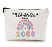 Finrray Rainbow Cosmetic Bag Number Makeup Bag Inspirational Multi-Function Canvas Boho Travel Pouch Gift for Mother's Day, Teacher's Day, Thanksgiving, Birthday, off white, Number 2008