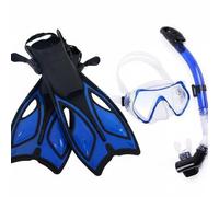 Fins And Snorkel Set With Breathing Tube Quick Release Adjustable Fins Wide Skin Friendly Silicone suitable for snorkeling lessons beach holidays travel packing, Blue, M