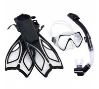 Fins And Snorkel Set With Breathing Tube Quick Release Adjustable Fins Wide Skin Friendly Silicone suitable for snorkeling lessons beach holidays travel packing, Black, S