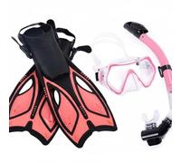 Fins And Snorkel Set With Breathing Tube Quick Release Adjustable Fins Wide Skin Friendly Silicone suitable for snorkeling lessons beach holidays travel packing, Pink, S