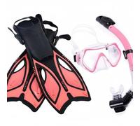 Fins And Snorkel Set With Breathing Tube Quick Release Adjustable Fins Wide Skin Friendly Silicone suitable for snorkeling lessons beach holidays travel packing, Pink, L