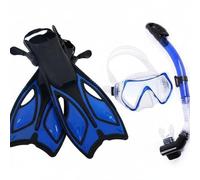 Fins And Snorkel Set With Breathing Tube Quick Release Adjustable Fins Wide Skin Friendly Silicone suitable for snorkeling lessons beach holidays travel packing, Blue, L